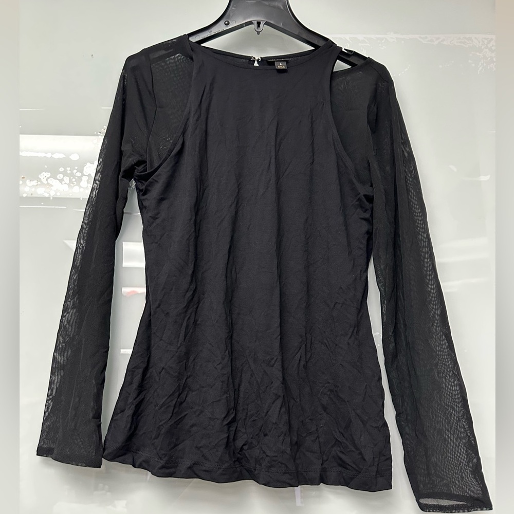 Worthington Mesh sleeve Top in Black New With Tags Size Large Pre-Priced $44
